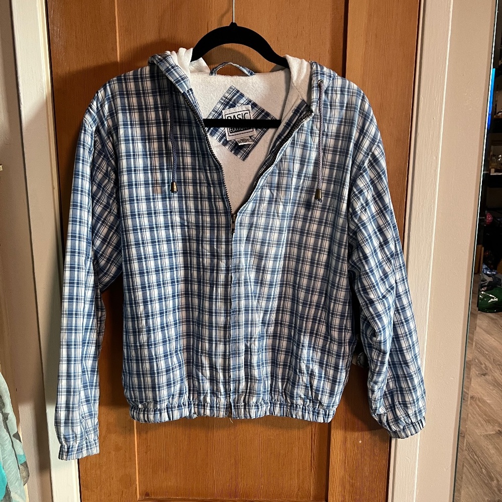 BASIC EDITIONS Terry Lined Plaid Hoodie Size Small